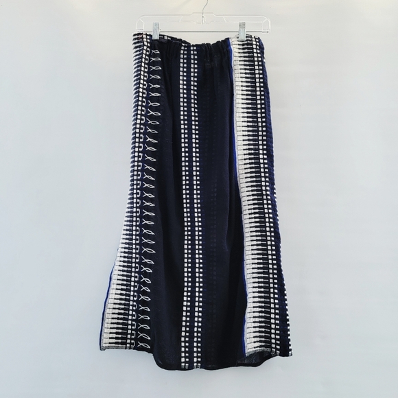 Lemlem Dark Navy Blue White Midi Skirt Size Medium Ethiopian Sustainable Artisan - Picture 10 of 13